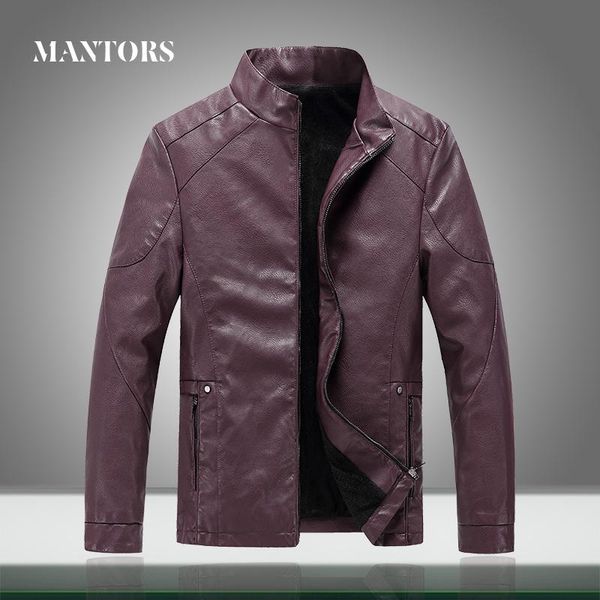 

winter fleece men leather pu jacket solid color mens casual outwear coat windbreaker slim fit motorcycle leather jackets male, Black;brown