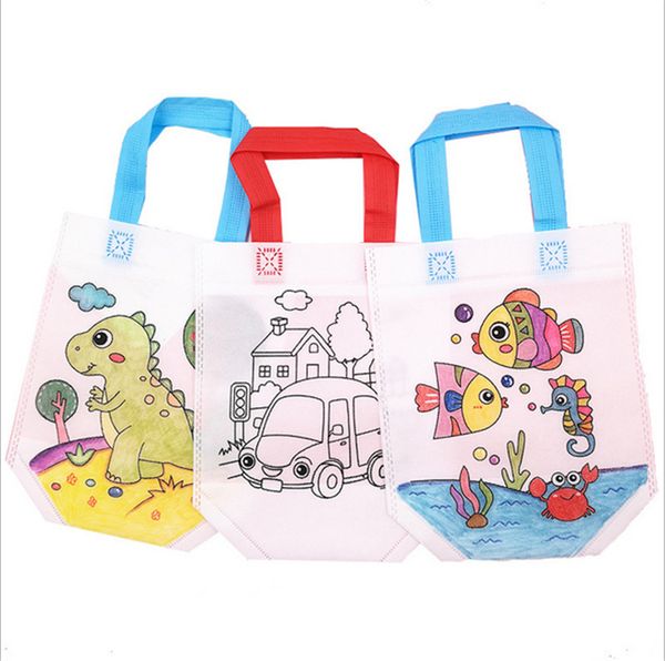 

kids graffiti bag diy handmade coloring painting puzzles child arts crafts color filling drawing toy kindergarten non-woven handbags g20305, Black