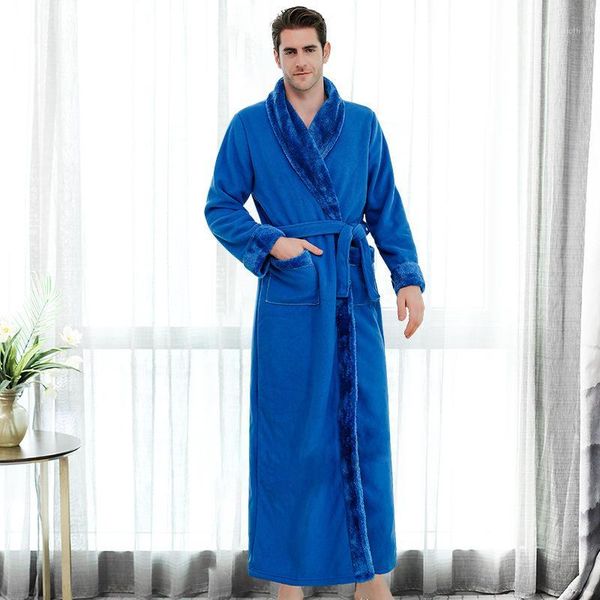 

thick warm flannel coral fleece waffle bathrobe men extra long plus size pajamas luxury dressing gown male bath robe1, Black;brown