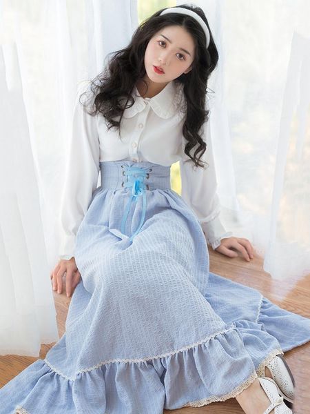

autumn suit women's design white shirt slimming youthful-looking skirt two-piece set