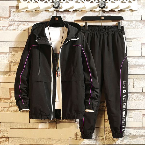 

2020 autumn spring tracksuits men's sport set cardigan hoodies sweatpants pants sportswear brand sporting suit track clothes, Black
