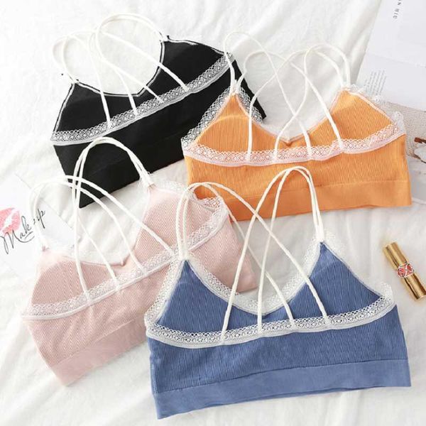 

japanese new cross beauty back sling wrap chest female seamless thin section chest small lace bra underwear ladies1, Black;white