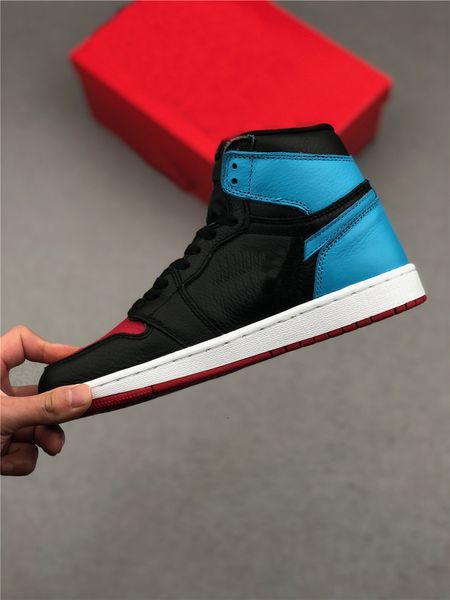

basketball shoes jumpman 1 retro high nc to chi leather cd0461-046 black dark powder blue gym red sneakers mens trainers