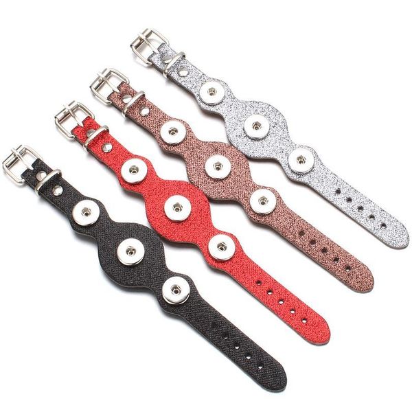 

new wide pu leather snap bracelets for 18mm snaps button jewelry vintage wholesale adjustable leather bracelet bbymbu, Golden;silver