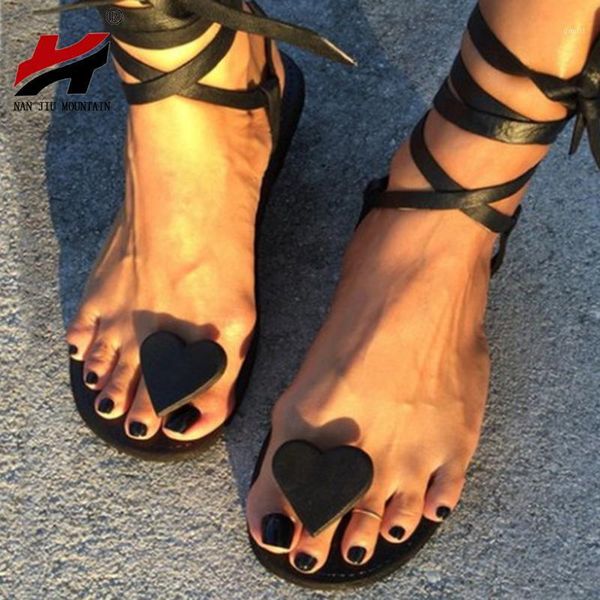 

nan jiu mountain 2019 new women's sandals flat bottom toe love ankle strap fashion women's shoes black lightweight sole1