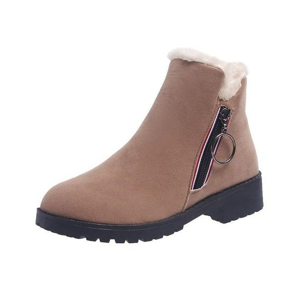 

2020 female fashion slip on low heel sewing flock platform black ankle boots women's casual comfortable style brown shoes