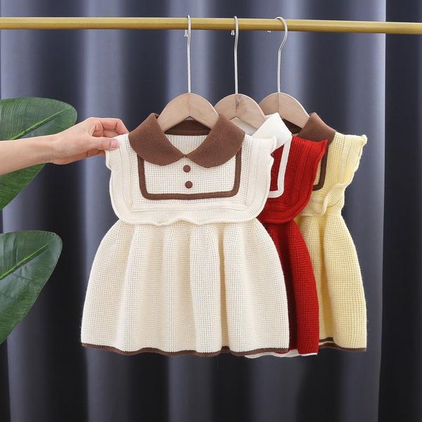 

pullover 2021 spring girls' knit vest dress shirt collar knitted sleeveless, Blue