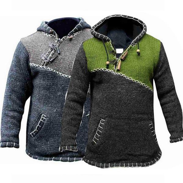 

men's sweaters 2021 men hooded pullover knitted sweater jumper streetwear cropped fall winter trendy plus size stitching sweatshirt, White;black
