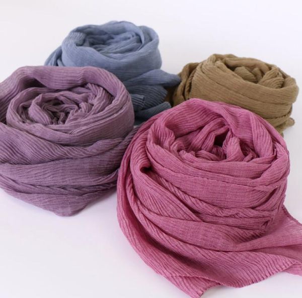 

scarves arrival voile hijab crinkled scarf women wrinkle headscarf plain soft shawls solid colors muslim head turban 90x180cm, Blue;gray