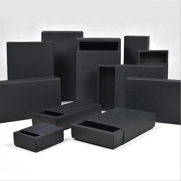 

black cardboard box paper drawer boxes wedding black gift packing paper box for jewelry/soap/scarf/candy/perfume packaging