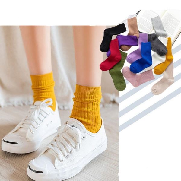 

new color harajuku retro women lady cotton loose socks winter in tube korean purple blue yellow pink designer christmas cute1, Black;white