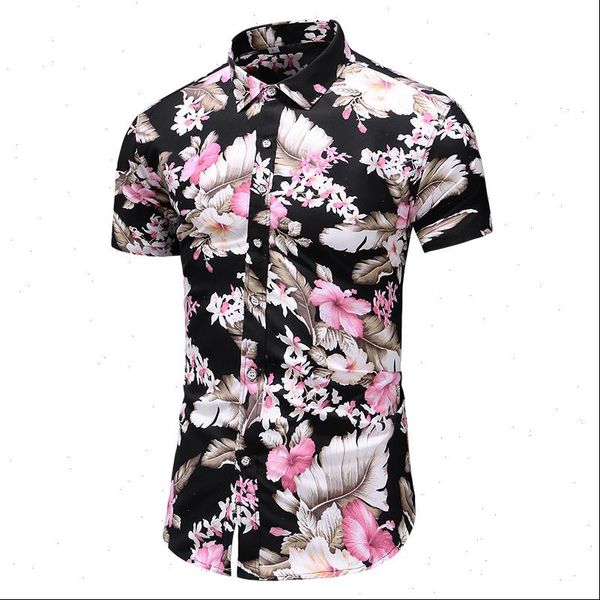 

summer short sleeve shirt men fashion 2021 chemise homme plus size slim fit hawaiian shirt casual all match beach men shirts 7xl, White;black