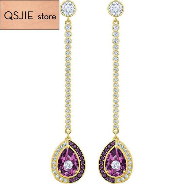 

qsjie swa tarot heart peach crystal set beautiful and noble earrings charming fashion jewelry, Golden;silver