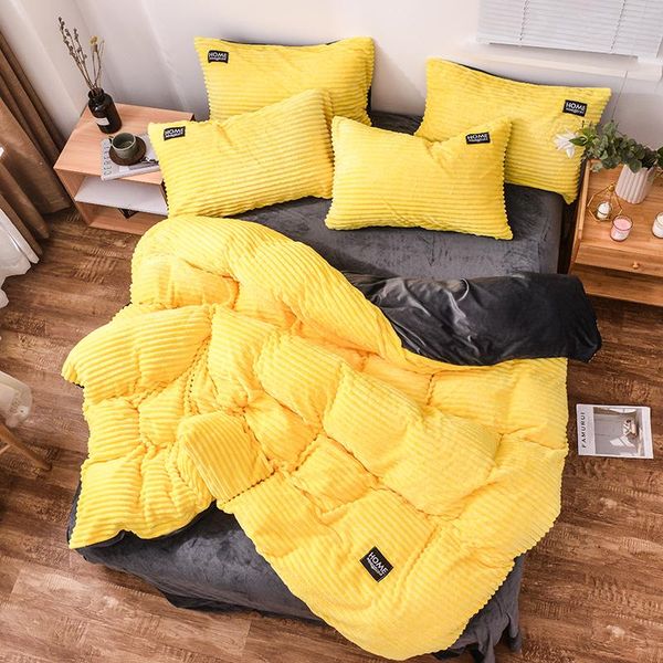 

new magic velvet fleece bedding set 3/4pcs/set stripe duvet cover flat sheet pillowcase ab side flannel winter warm bed linen#sw