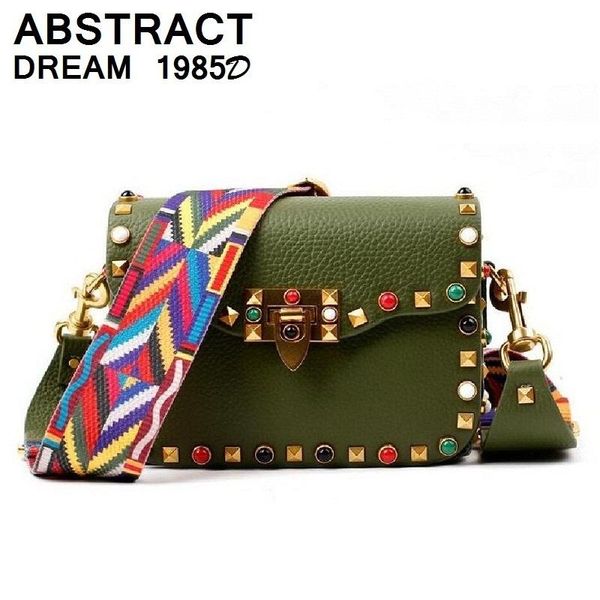 

2020 quality woman bags vintage turquoise designer woman's bag ladies rivet shoulder bag luxury high grade leather messenger