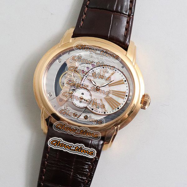 

v9f version james millenary skeleton dial cal.4101 automatic 15350or.oo.d093cr.01 mens watch rose gold case leather strap gents watches, Slivery;brown