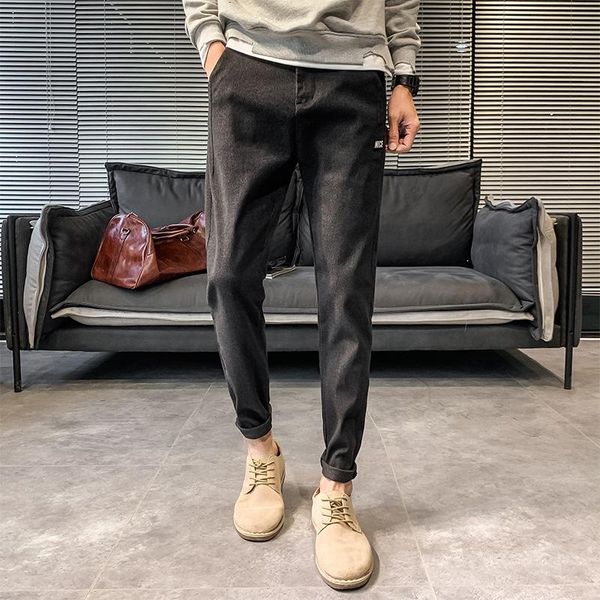 

men's pants autumn and winter business plush loose straight tube warm casual, Black