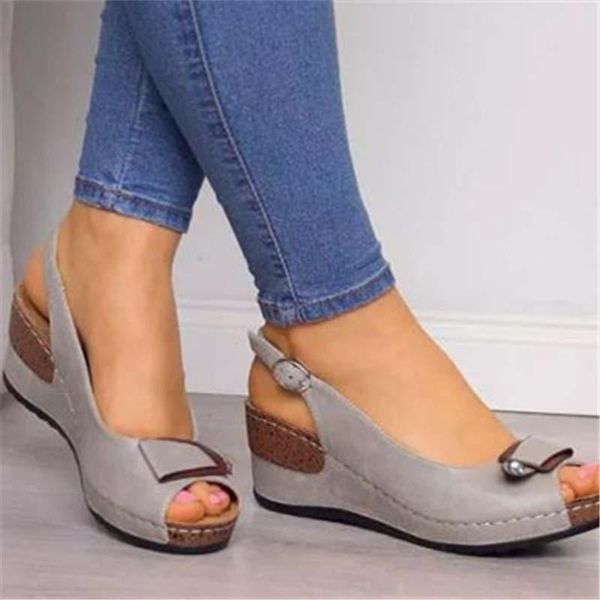 

2021 women shoes rome casual sandals women wedges sandals female ankle buckle open toe fish mouth retro style summer shoes, Black
