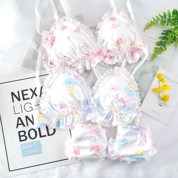 

girlish print clouds sweet and lovely no steel ring suit women's bra underwear, Red;black