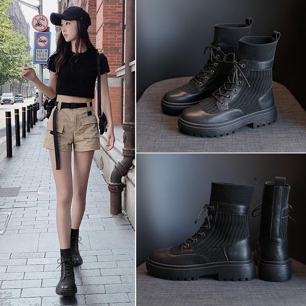 

носки сапоги осень / зима 2020 новой кожи женщин толстые подошве корейской версии мартин сапоги женщин, Black