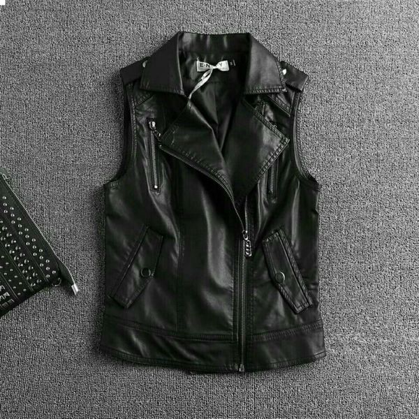 

new 2021 autumn sleeveless leather from coats pockets with female jacket vest plus size 4xl y184 chex jbh1, Black
