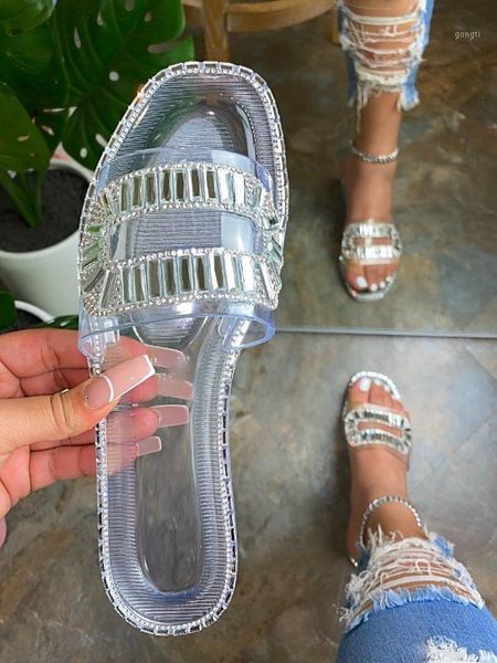 

slippers 2021 autumn wholesale women's style rhinestone square buckle transparent bottom comfortable all-match designer expl1, Black