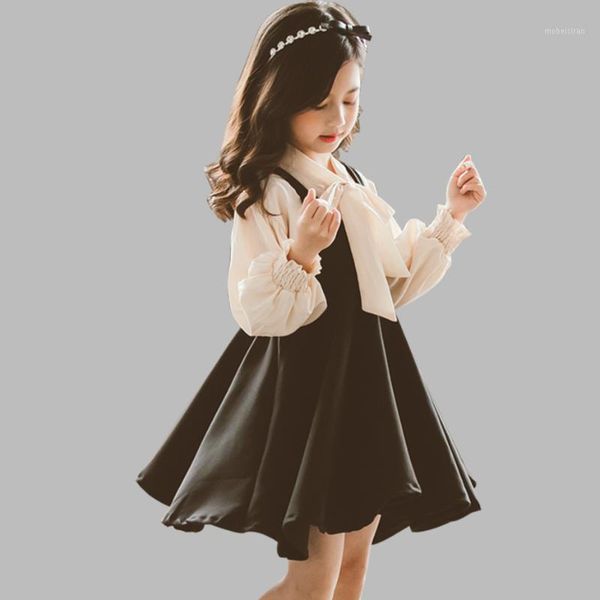 

kids clothes girls blouse + dress clothing for girls big bow sets clothing solid color costumes for children1, White
