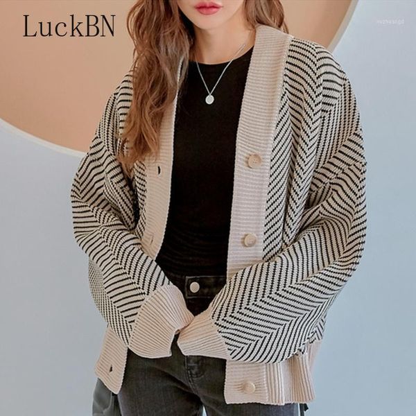 

autumn winter sweaters new women's retro lazy style v-neck single-breasted loose irregular diamond texture cardigan sweater 20201, White