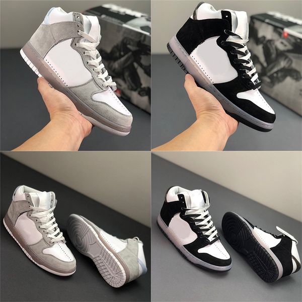 

slam jam x sb high dunk hi balck white women men skateboard shoes light gray sports sneakers running trainers size 36-45, White;red