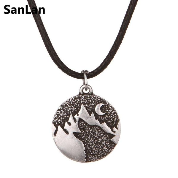 

love mountain wolf necklace howling at a moon, Silver