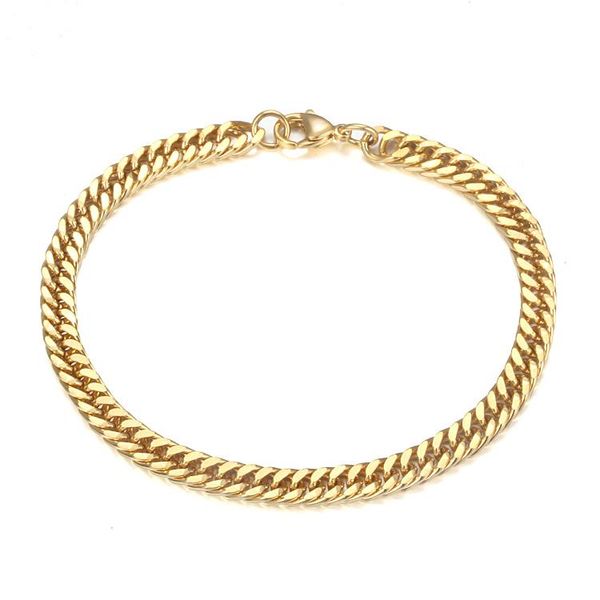 

link, chain yellow gold color link bracelets for women pulsera bracelete men bracelet bangle fashion 4br24k-11, Black