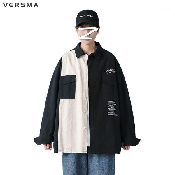 

versma korean harajuku cotton vintage shirt men women blouse plus size streetwear oversize long sleeve shirt xxxxxl dropshipping1, White;black