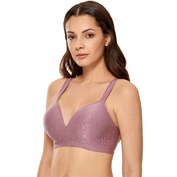 

women's comfort full coverage jacquard everyday seamless foam contour wire bra plus size y200415, Red;black