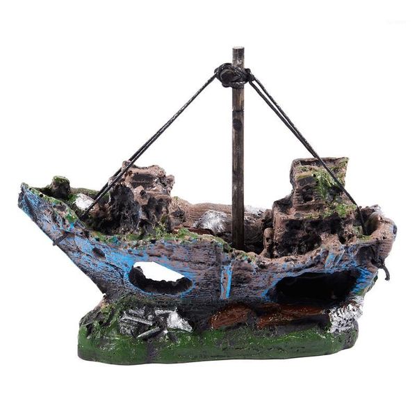 

fish tank cave decoration aquarium ornament wreck sunk ship sailing boat1