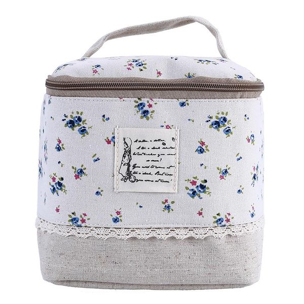 

women floral dot cosmetic bag cotton linen makeup case travel organizer hand-held bag zipper beauty case large capacity