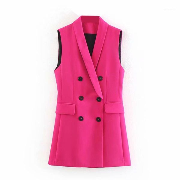 

chic women vest fall 2019 new fashion pink color black lining long coat sleeveless double breast outwear1, Black;white