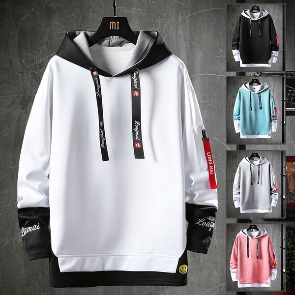 

2021 new men's hoodies patchwork sweatshirt male harajuku japanese streetwear hip hop oversized hoodie men xz0a, Black