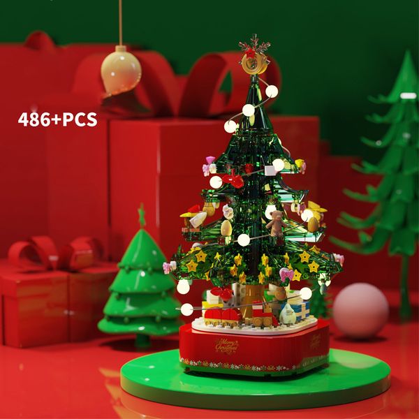 

city series winter village creator 2021 rotating christmas tree music box building blocks bricks toys gifts