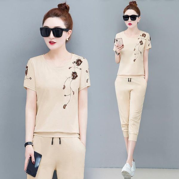 

plus size navy blue 2020 summer two piece outfits tracksuits for women sportswear fitness co-ord set wide pants and clothing, Gray