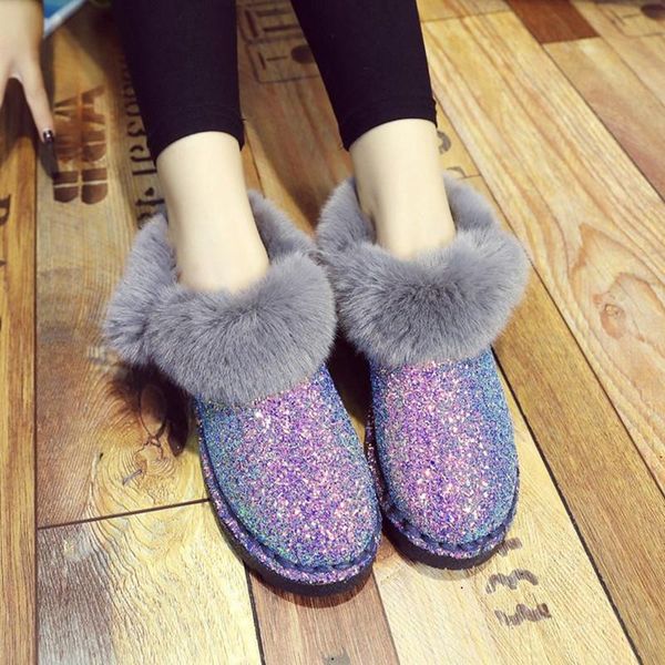 

2020 новая зима женщины блестки снега сапоги мода сгущает плюшевые блестящий хлопок обувь толстым дном покрытием теплый ботильоны 36-41, Black