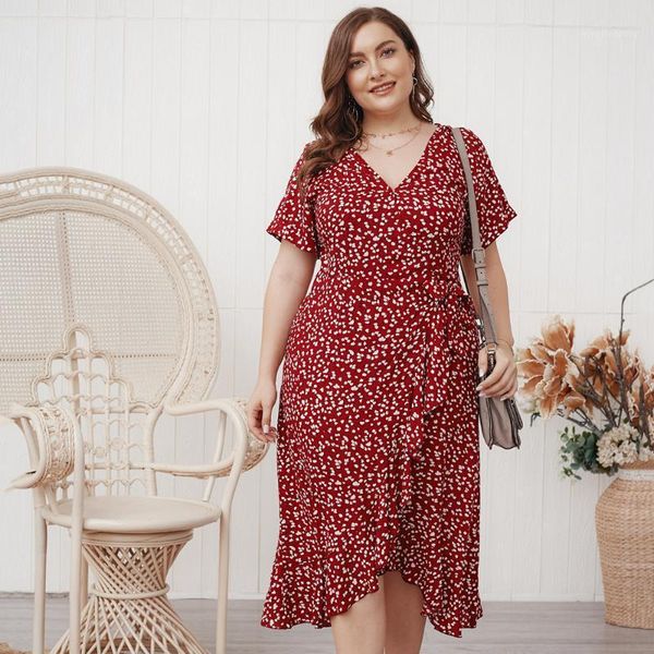 

doib plus size dresses floral print v neck elastic waist dresses 2020 summer office lady elegent bobycon dress xl xxl xxxl xxxxl1, Black;gray