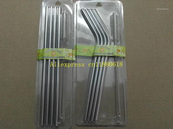 

100sets/lot 5 in 1 kit 6mm stianless steel drinking straw + cleaning brush retail package for 20oz cup bar xmas party1