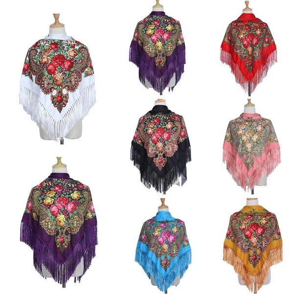 

retro printed scarf winter shawl autumn and winter warm cotton russian women's shawl ethnic style tassel scarf shawl y201007, Blue;gray