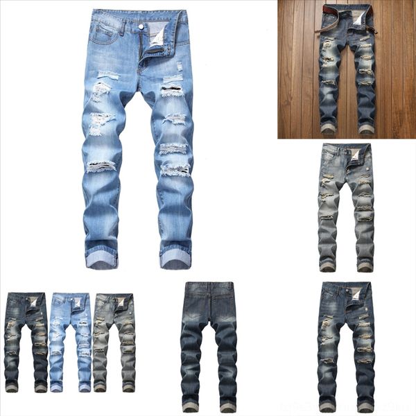 

wsfvu new slim fit tight-fitting hole jeans pencil den man hole jeans hombre autumn jeans trousers denim men pants plus size skinny, Black