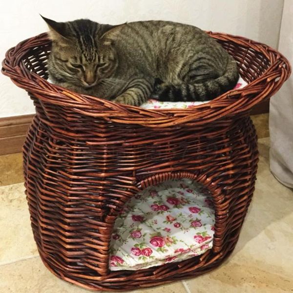 

cat beds & furniture 600 rattan double-layer nest summer pet closed villa delivery room house cage removable and washable