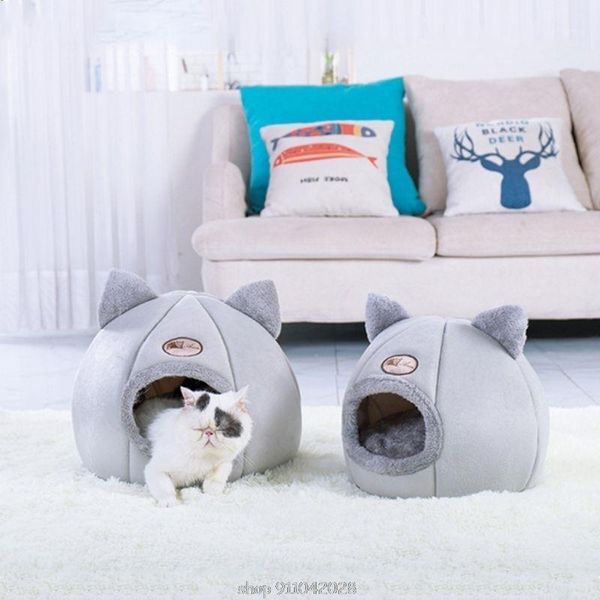 

cat beds & furniture winter pet nests indoor dog house cute foldable bed nest removable mattress cage semi-closed warm kennel d23 20 dropshi