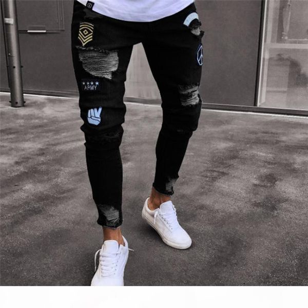 

jeans men hip hop ripped patchwork sweatpants skinny motorcycle denim pants zipper designer black jeans mens casual men, Blue