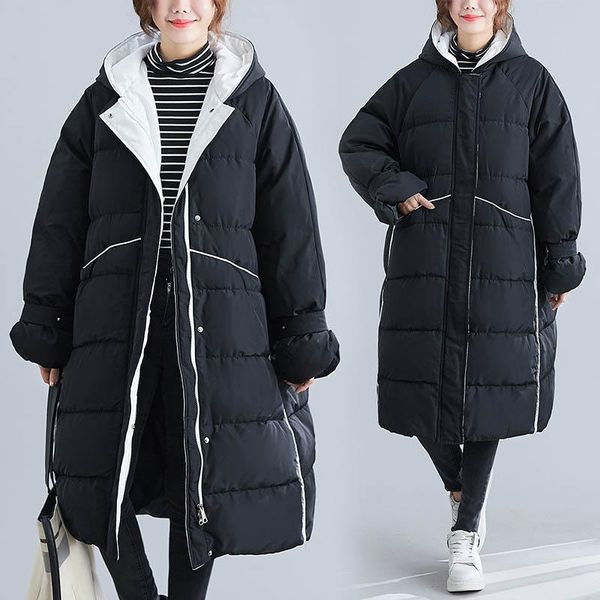

women's down & parkas winter loose thick jacket plus size bust 150cm 7xl 8xl 9xl long black sleeve hooded coat women