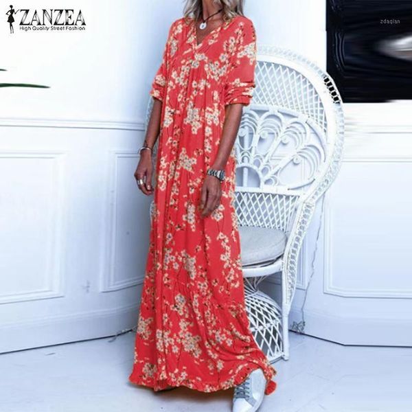 

casual dresses zanzea bohemian floral printed sundress women autumn v neck long sleeve maxi dress vestido robe femme vintage party dress1, Black;gray