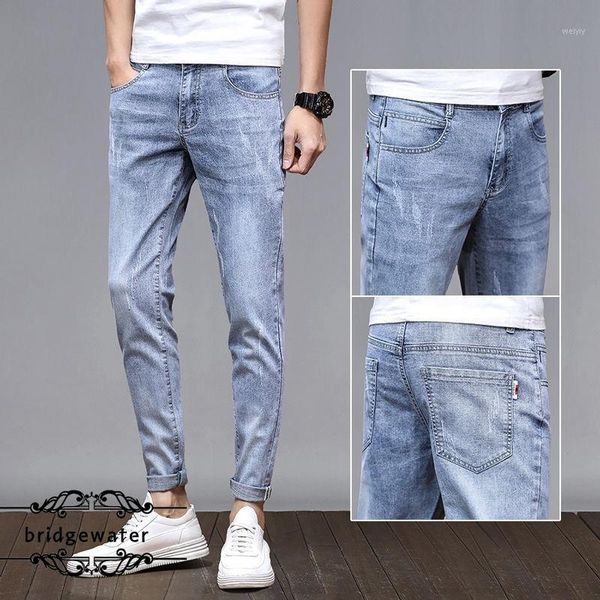 

summer fashion all-match thin jeans mens washed youth dark gray casual ankle-length pants1, Blue